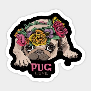 Pug Love Flowers Sticker